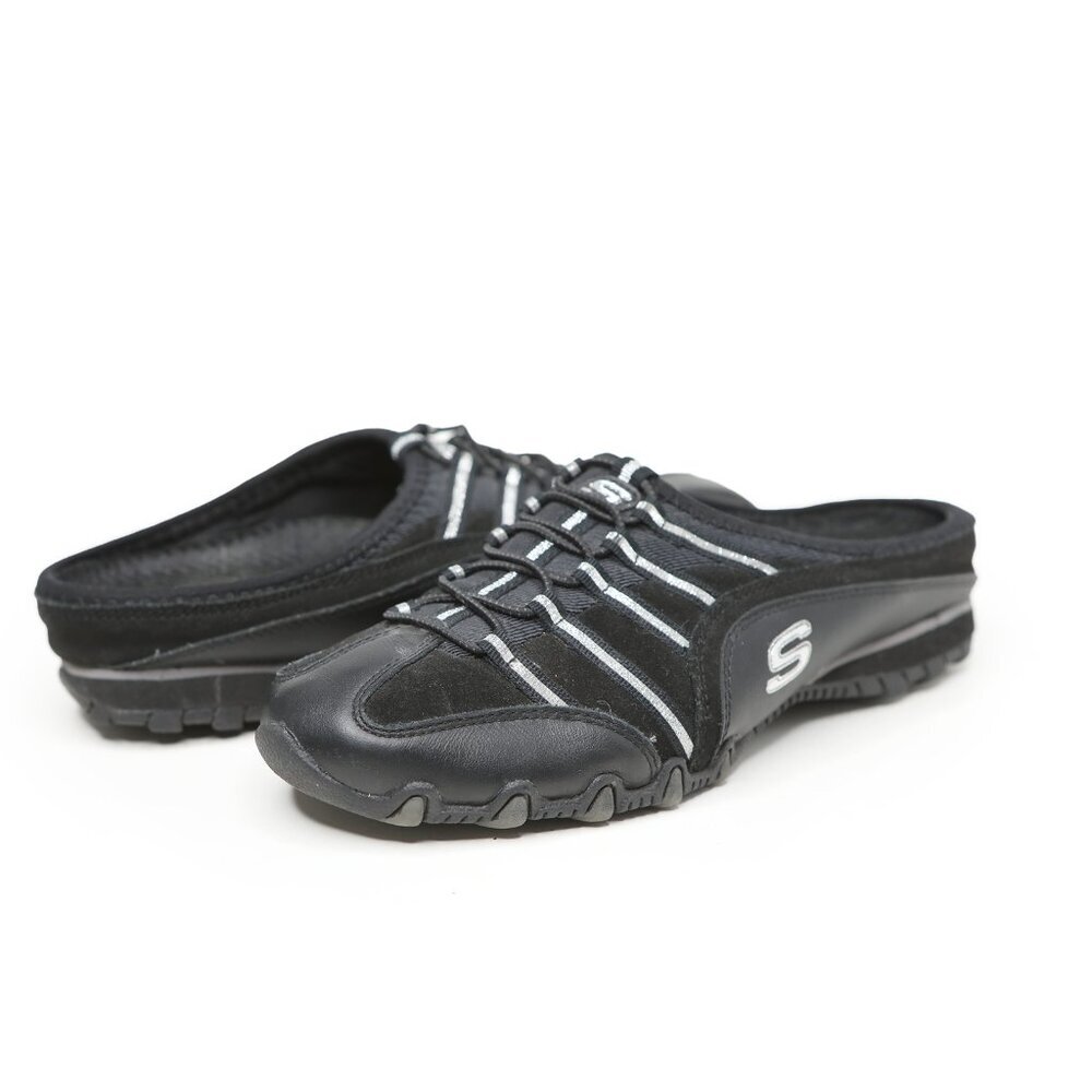 Skechers Black Slip-On Sneakers Suede Fabric Clogs Mule Style Walking Shoes 7